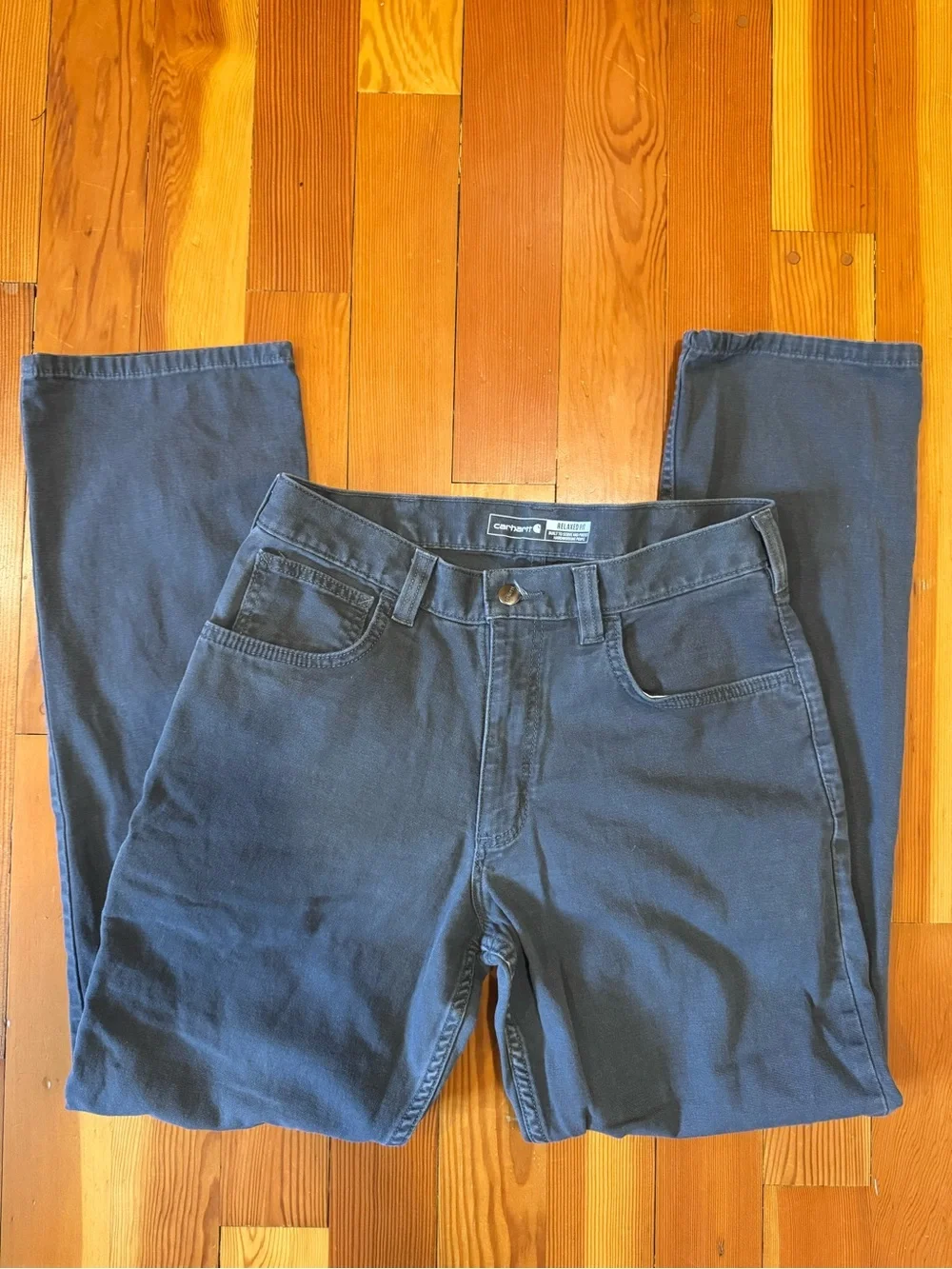 EUC Carhartt Men's Grey Rugged Flex Relaxed Fit Canvas 5-Pocket Work Pant 32x32
